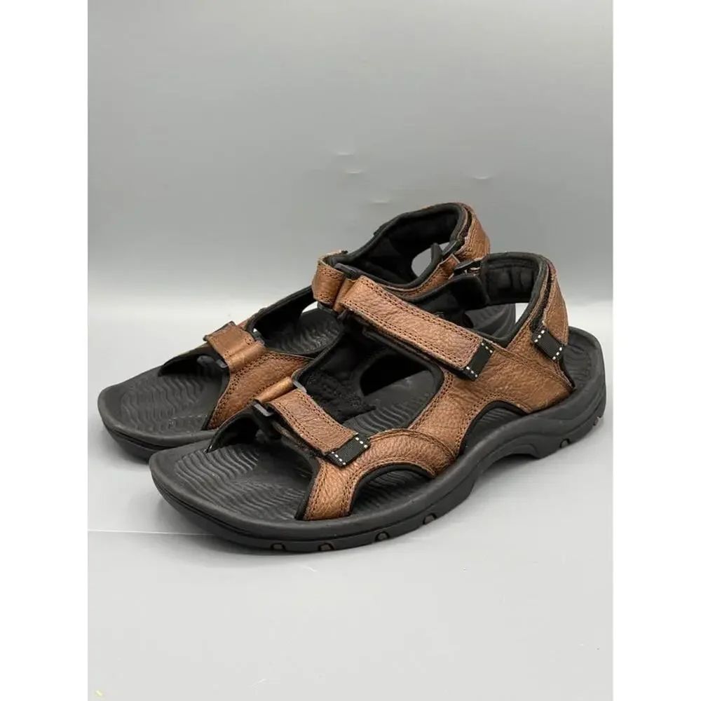 Lands’ End Men’s Leather Hiking Sandals Brown Adjustable Straps Size 10